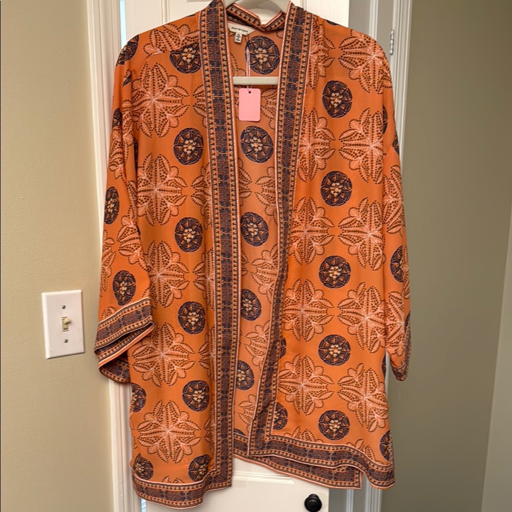 Max Studio Orange and Black Patterned Top